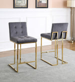 Gloria 2 Gray Velvet/Gold Metal Counter Height Chairs