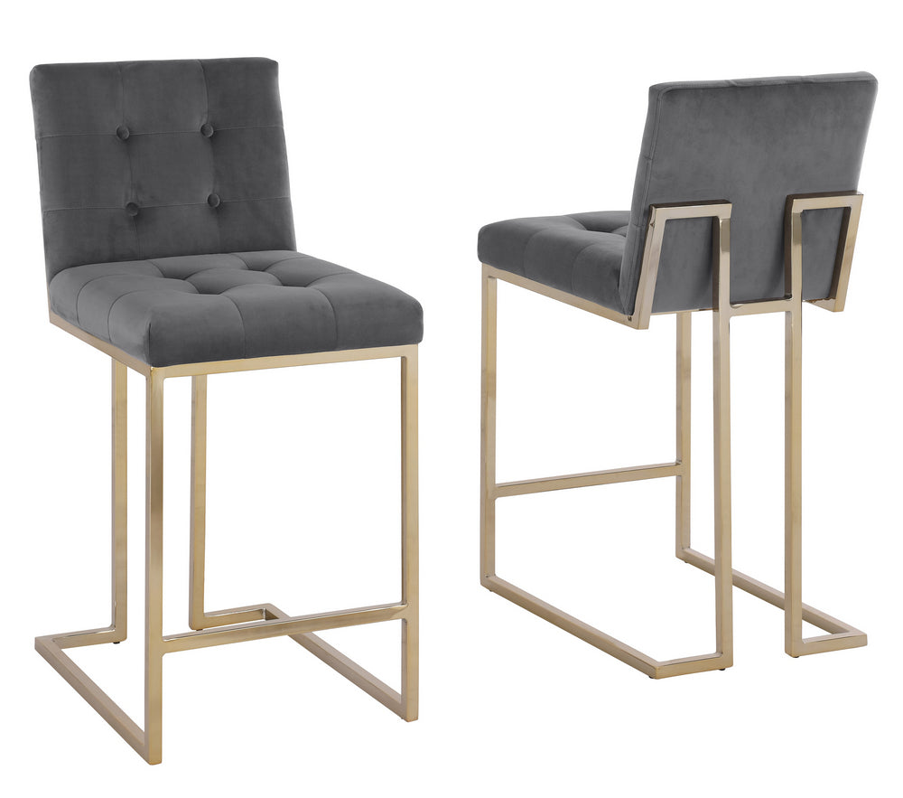 Gloria 2 Gray Velvet/Gold Metal Counter Height Chairs