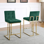 Gloria 2 Emerald Green Velvet/Gold Metal Counter Height Chairs