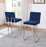 Gloria 2 Navy Velvet/Silver Metal Counter Height Chairs