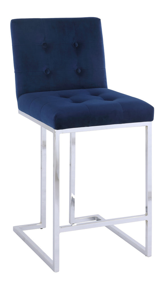 Gloria 2 Navy Velvet/Silver Metal Counter Height Chairs