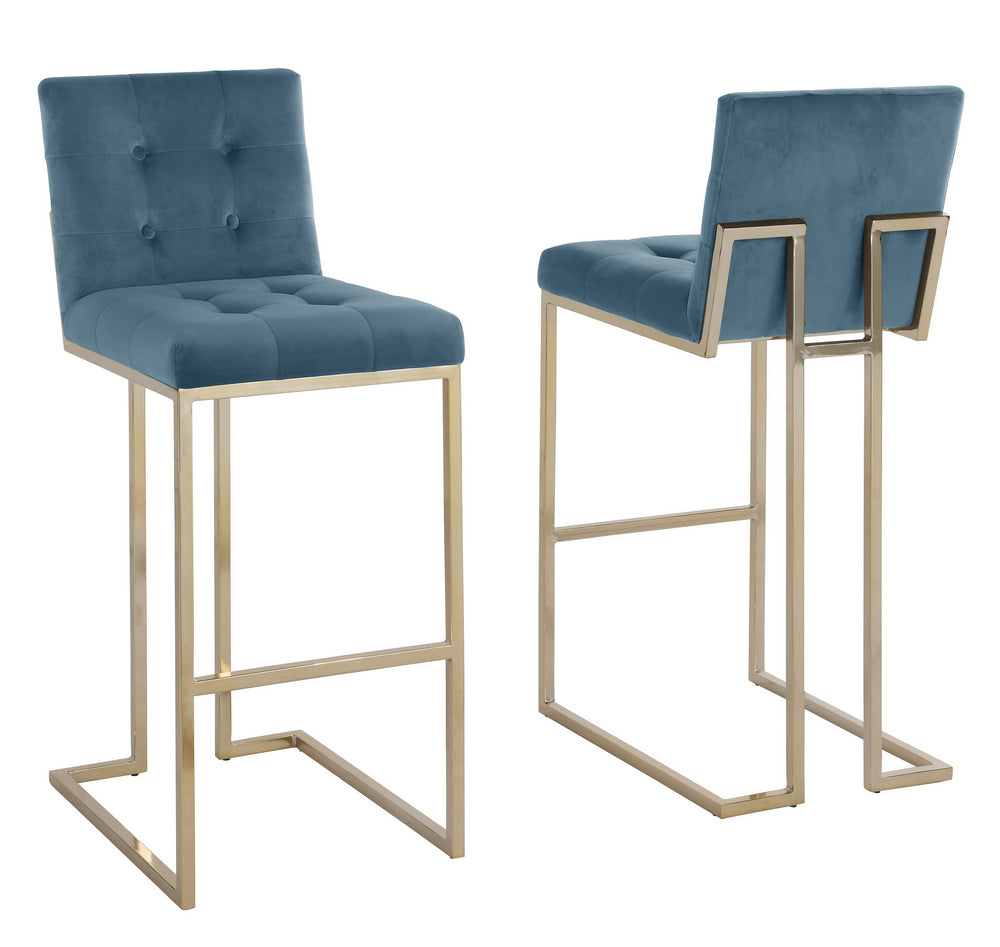 Gloria 2 Teal Blue Velvet/Gold Metal Bar Stools