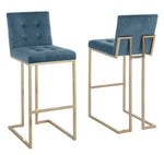 Gloria 2 Teal Blue Velvet/Gold Metal Bar Stools