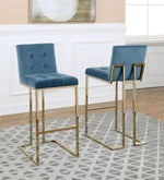 Gloria 2 Teal Blue Velvet/Gold Metal Bar Stools