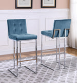 Gloria 2 Teal Blue Velvet/Silver Metal Bar Stools