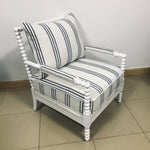 Goizane White/Navy Linen-Like Fabric Accent Chair