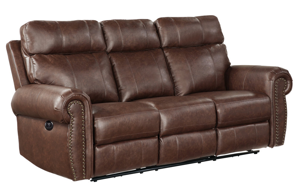 Granville Brown Polished Microfiber Power Recliner Sofa