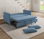 Greenway Blue Velvet Fabric Sofa with Pull-Out Bed