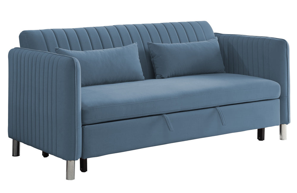 Greenway Blue Velvet Fabric Sofa with Pull-Out Bed