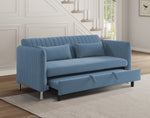 Greenway Blue Velvet Fabric Sofa with Pull-Out Bed