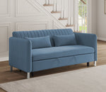 Greenway Blue Velvet Fabric Sofa with Pull-Out Bed