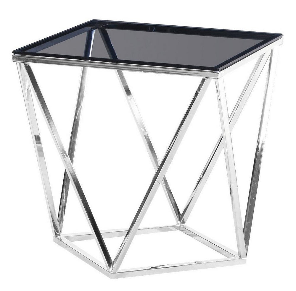 Greer Smoked Glass/Silver Metal End Table