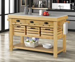 Grovaam Natural Finish Wood/Artificial Marble Kitchen Island