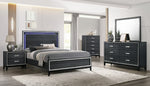 Haiden Black Wood King Bed with LED