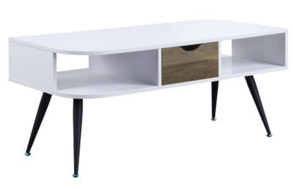 Halima White Wood Coffee Table with 2 Open Shelves