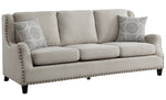 Halton 2-Pc Beige Fabric Sofa Set with Nailheads