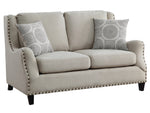 Halton 2-Pc Beige Fabric Sofa Set with Nailheads