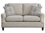 Halton 2-Pc Beige Fabric Sofa Set with Nailheads