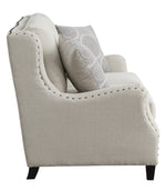 Halton 2-Pc Beige Fabric Sofa Set with Nailheads