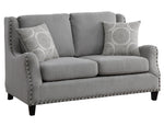 Halton 2-Pc Gray Fabric Sofa Set with Nailheads