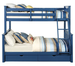 Harley II Navy Blue Wood Twin/Full Bunk Bed with Drawers