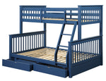 Harley II Navy Blue Wood Twin/Full Bunk Bed with Drawers