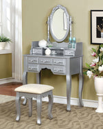 Harriet Silver Wood Vanity with Mirror & Stool