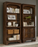 Hartshill Burnished Oak Wood Bookcase with Door Cabinet