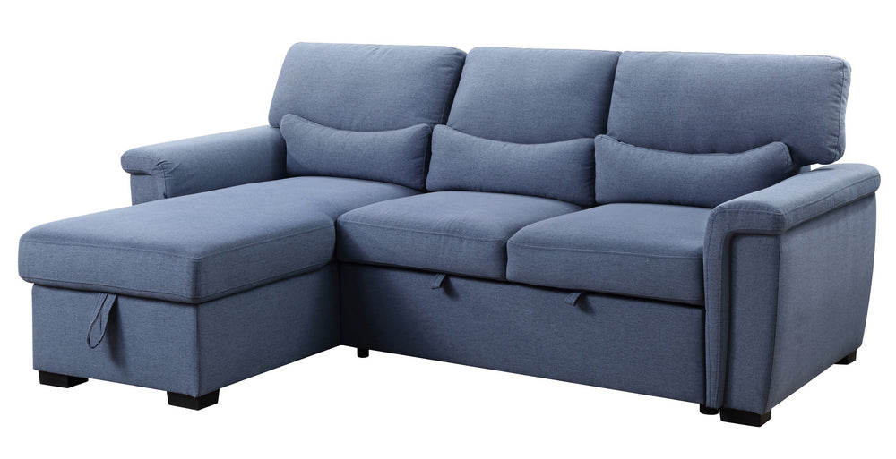 Haruko 2-Pc Blue Fabric Reversible Sectional Sofa with Sleeper