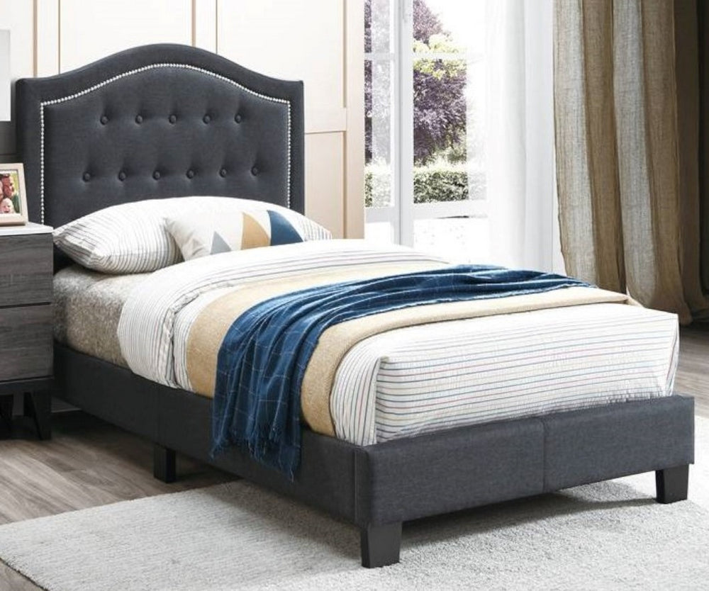 Hedy Charcoal Burlap Full Bed with Button Tufted Headboard