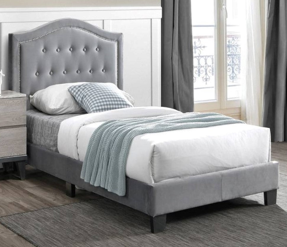 Hedy Grey Burlap Queen Bed with Button Tufted Headboard