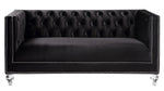 Heibero Black Velvet Tufted Loveseat with Mirrored Trim Accent