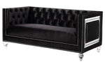 Heibero Black Velvet Tufted Loveseat with Mirrored Trim Accent