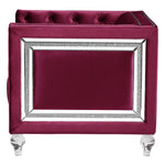 Heibero Burgundy Velvet Tufted Chair with Mirrored Trim Accent