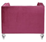 Heibero Burgundy Velvet Tufted Chair with Mirrored Trim Accent