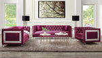 Heibero Burgundy Velvet Tufted Loveseat with Mirrored Trim Accent