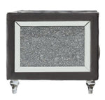 HeiberoII Gray Velvet Loveseat with Mirror & Faux Diamond Trim