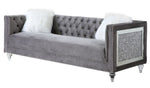 HeiberoII Gray Velvet Sofa with Faux Diamond Trim (Oversized)