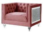 HeiberoII Pink Velvet Chair with Mirror & Faux Diamond Trim