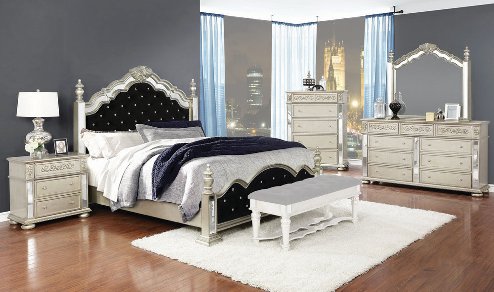 Heidi 5-Pc Black/Metallic Platinum Wood Queen Bedroom Set