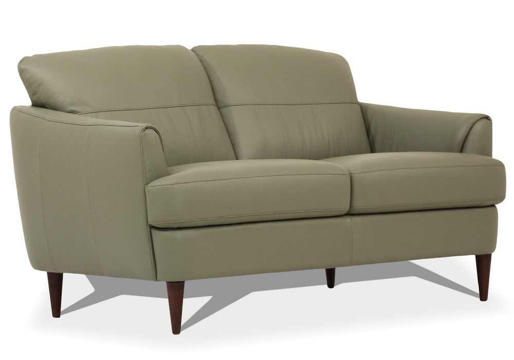 Helena Moss Green Leather Loveseat