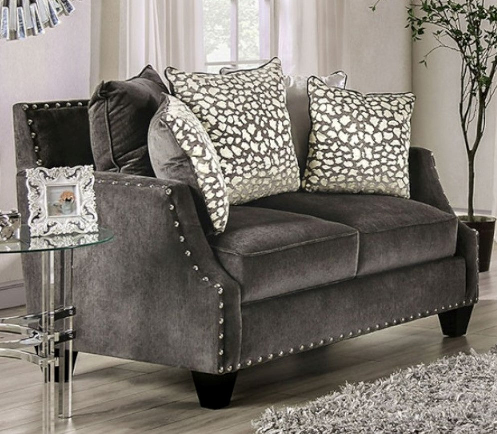 Hendon Gray Chenille Loveseat w/ Sloped Arms