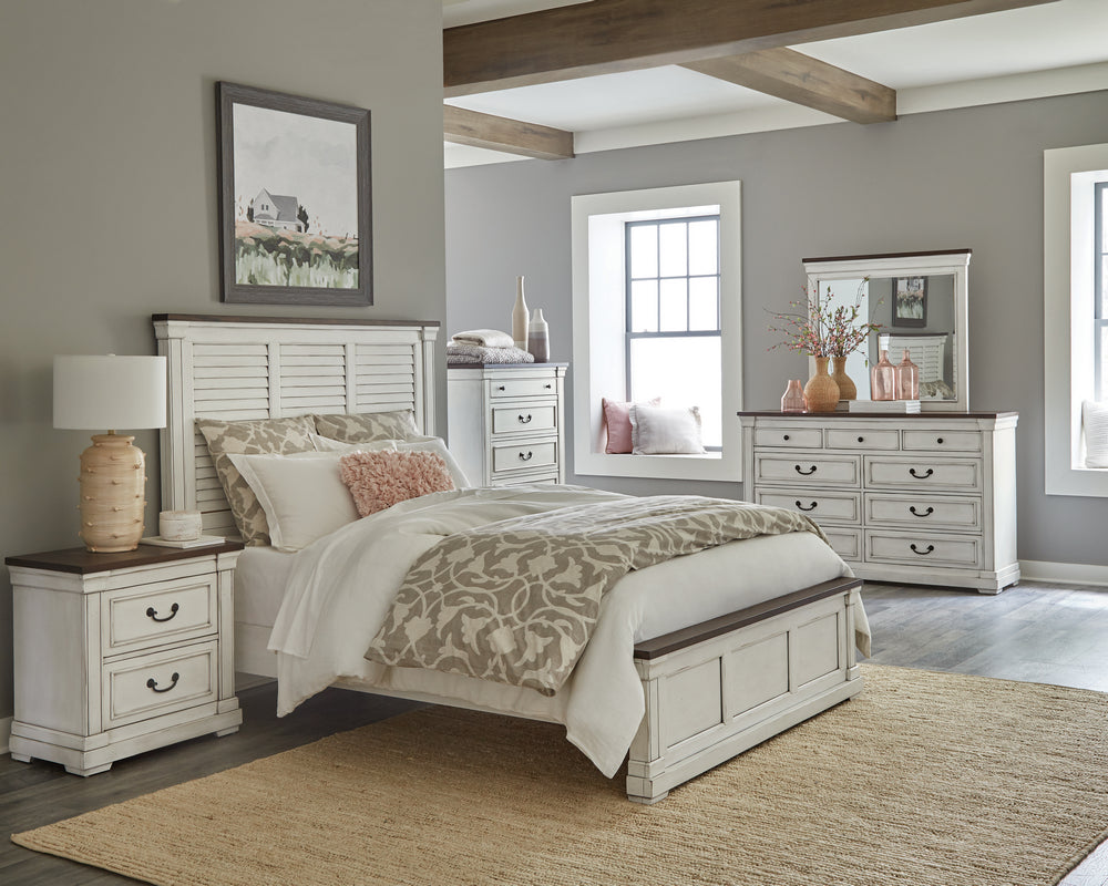 Hillcrest 5-Pc Dark Rum/White Wood Queen Bedroom Set