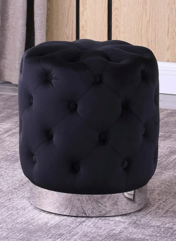 Hira Black Velvet Tufted Accent Ottoman