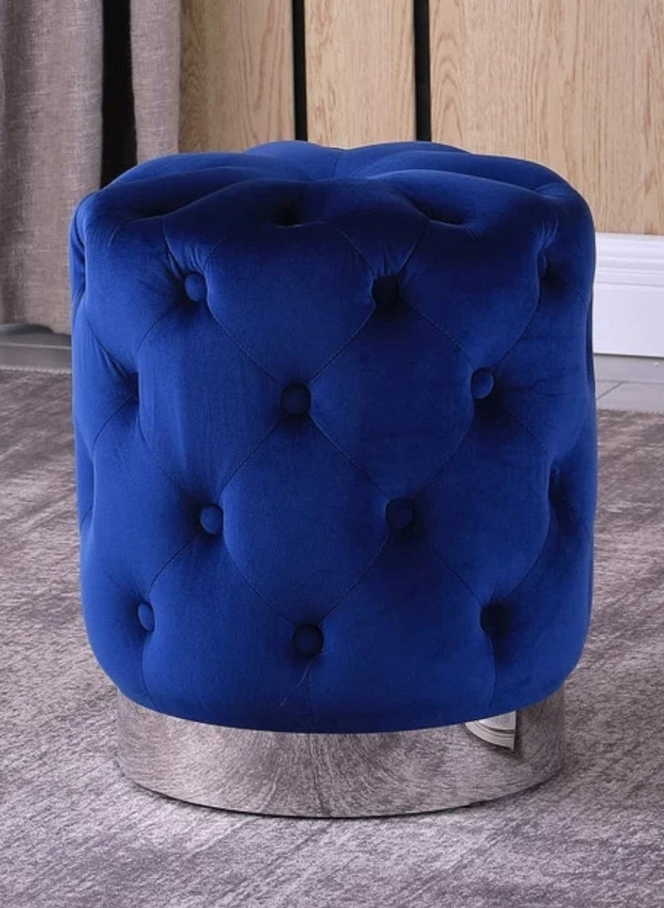 Hira Blue Velvet Tufted Accent Ottoman