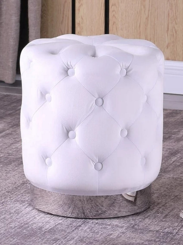 Hira White Velvet Tufted Accent Ottoman