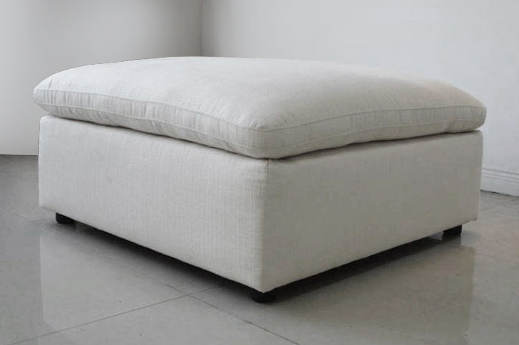 Hobson Off White Linen-Like Fabric Ottoman