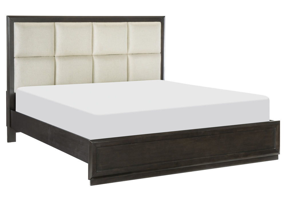 Hodgin Dark Charcoal Wood/Fabric Cal King Bed