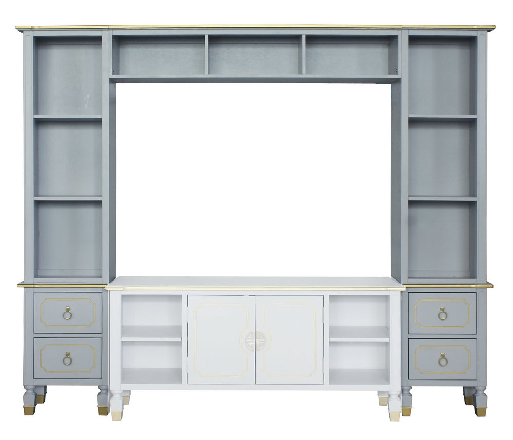 House Marchese 3-Pc Pearl Gray Wood Entertainment Center