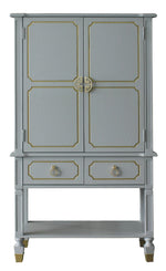 House Marchese Pearl Gray Wood Cabinet with Gold Trim Accent